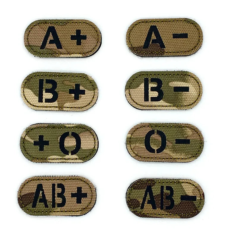 🪖 Tactical Blood Type Patch — Multicam IR Reflective Hook & Loop Badge for Vests, Packs & Field Gear