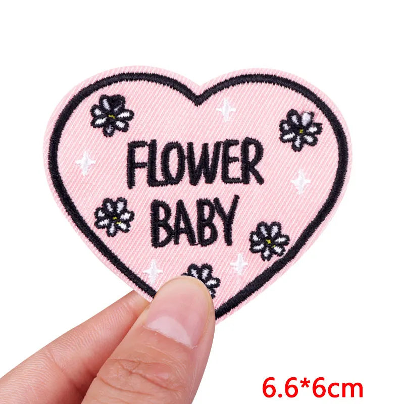 🧷 Cute Pink Aesthetic Embroidered Patch – Iron-On Butterfly, Rainbow, Heart, and Flower Designs for Jackets & DIY Clothing