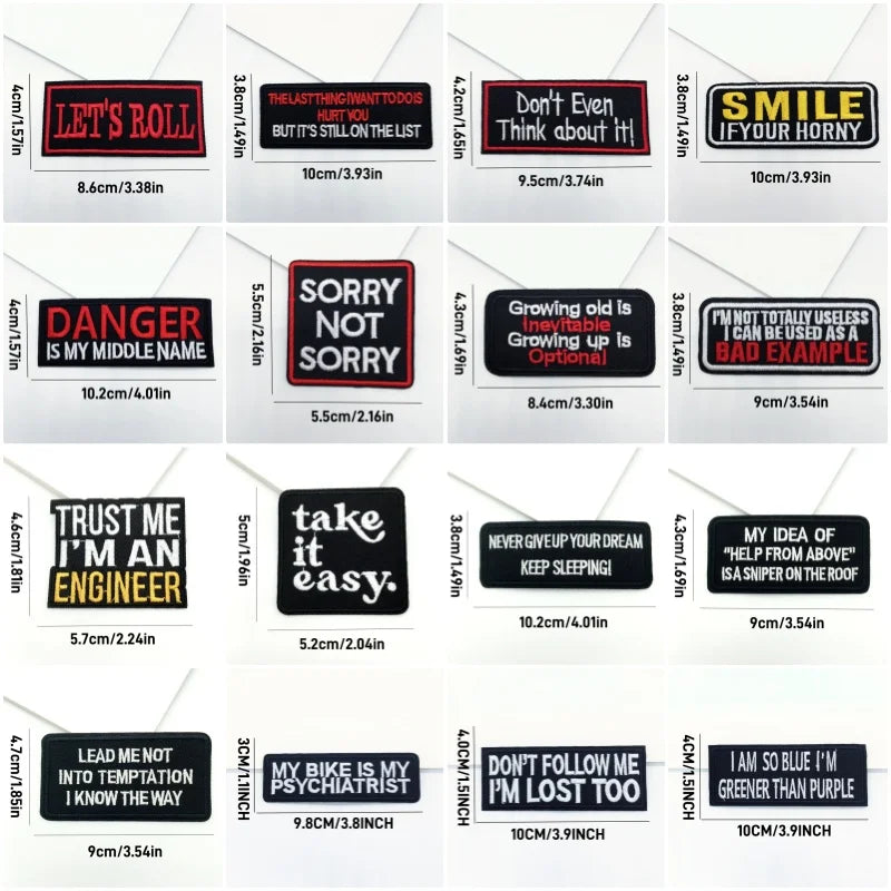 Collection of various stickers with different sayings and sizes on a white background