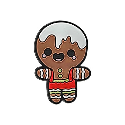 Shoe charm ornament of Gingerbread man character with a white hat on a white background
