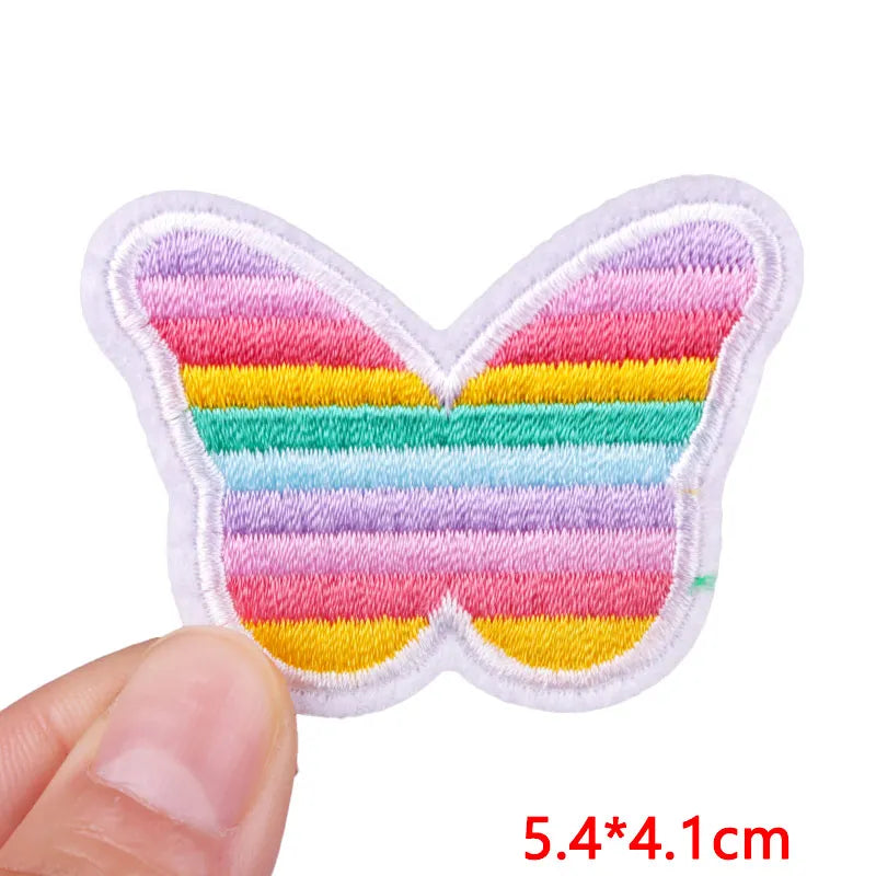 🧷 Cute Pink Aesthetic Embroidered Patch – Iron-On Butterfly, Rainbow, Heart, and Flower Designs for Jackets & DIY Clothing