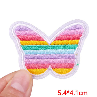 🧷 Cute Pink Aesthetic Embroidered Patch – Iron-On Butterfly, Rainbow, Heart, and Flower Designs for Jackets & DIY Clothing