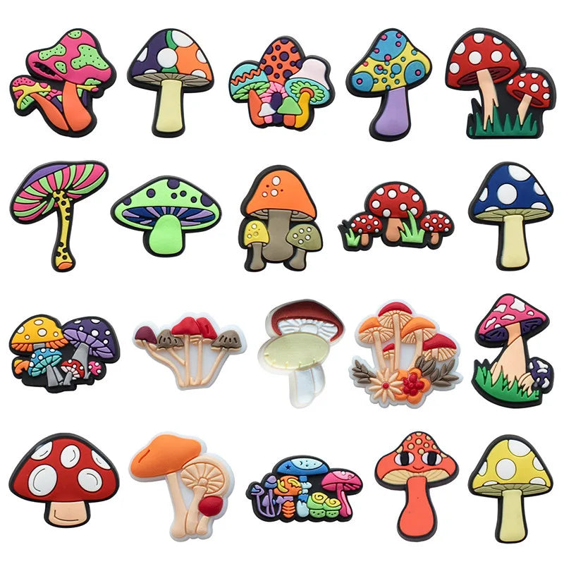 🍄20pcs Mushroom Shoe Charms – Colorful PVC Decorations for Clogs, Sandals & Bubble Slides