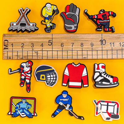 🏒11pcs Hockey Shoe Charms – Colorful Players, Gear & Sticks for Clogs & Sports Fans