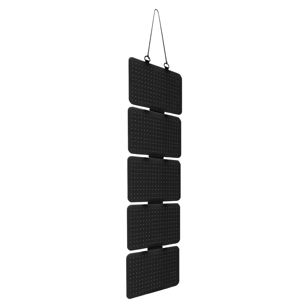 Side view of one Black Hanging Felt Pin Display Panels with hanging hooks 