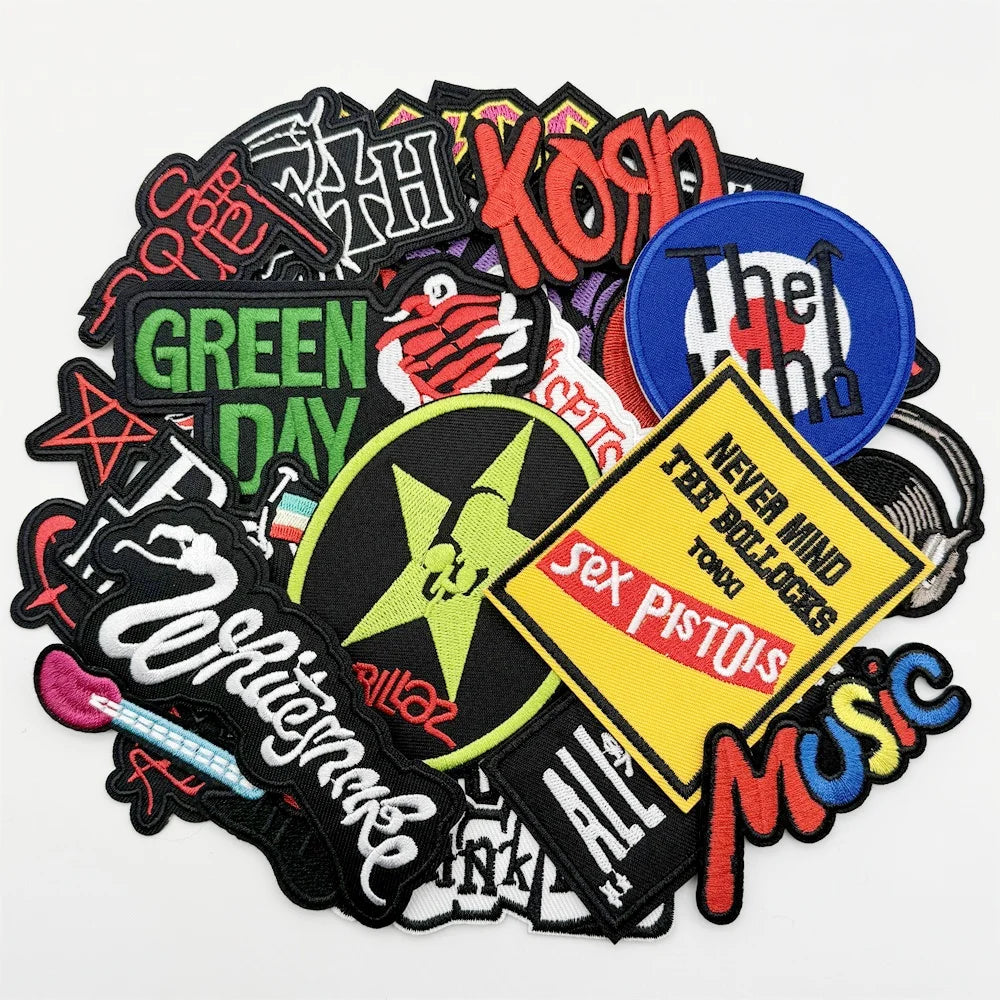 🎸25pcs Rock Band Patches – Iron-On Embroidered Music Logos Set for Jackets & Bags