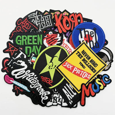 🎸25pcs Rock Band Patches – Iron-On Embroidered Music Logos Set for Jackets & Bags