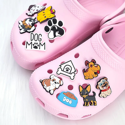 🐶40/50pcs Cute Dog Shoe Charms – Kawaii Puppy Faces, Paws & Bones for Crocs & Clog Decoration