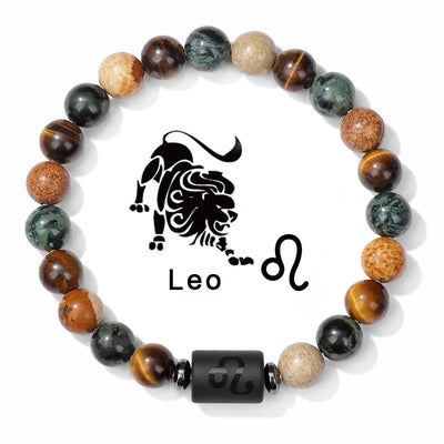Beaded bracelet with Leo symbol and zodiac sign on a white background