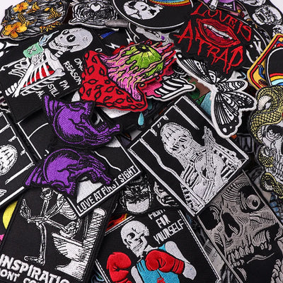 💀 20–50pcs Punk Skull Patch Pack — Iron-On Embroidered