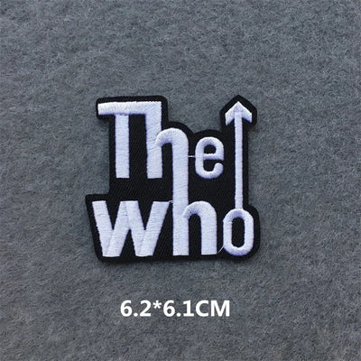 Embroidered patch with 'The Who' logo on a gray background