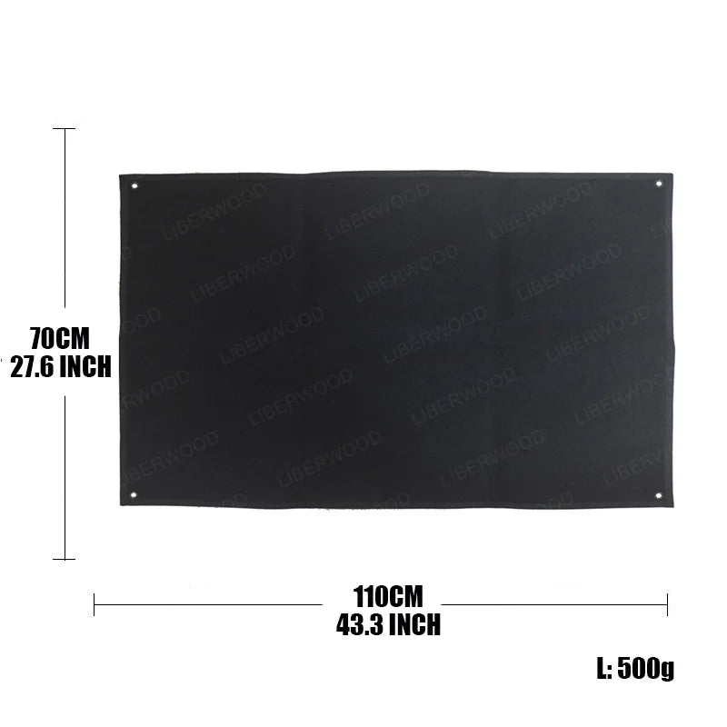 Black patch display board half rolled with dimensions 70x110cm and weight on a white background