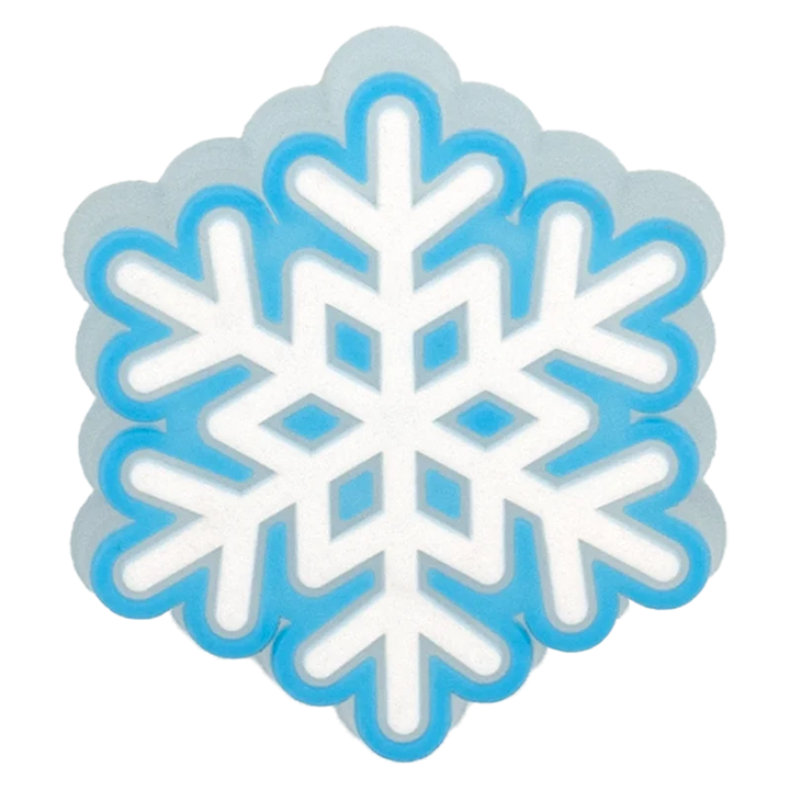 Snowflake-shaped object with blue and white design on a white background