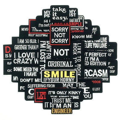 🧷32pcs Slogan Patches – Iron-On Embroidered Quote Labels for Jackets, Bags & DIY Fashion