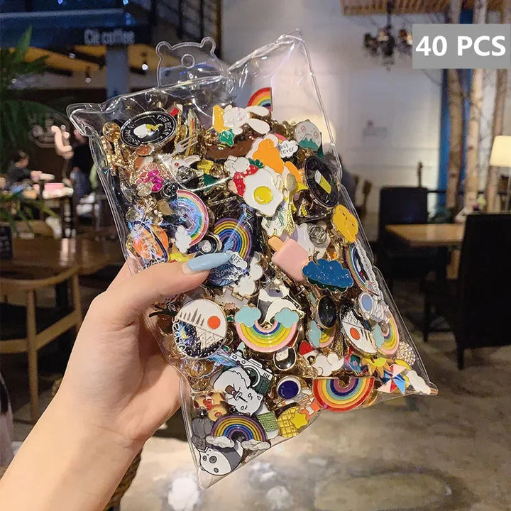 Enamel Pins Pack (10–100pcs) — Random Kawaii Animals, Fruit &amp; Rainbow Badges