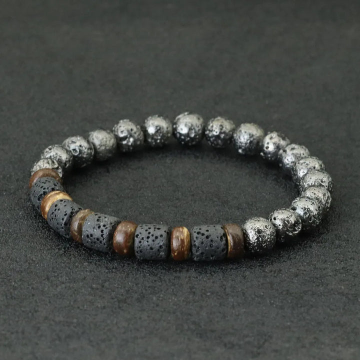 Bracelet with textured beads on a dark background