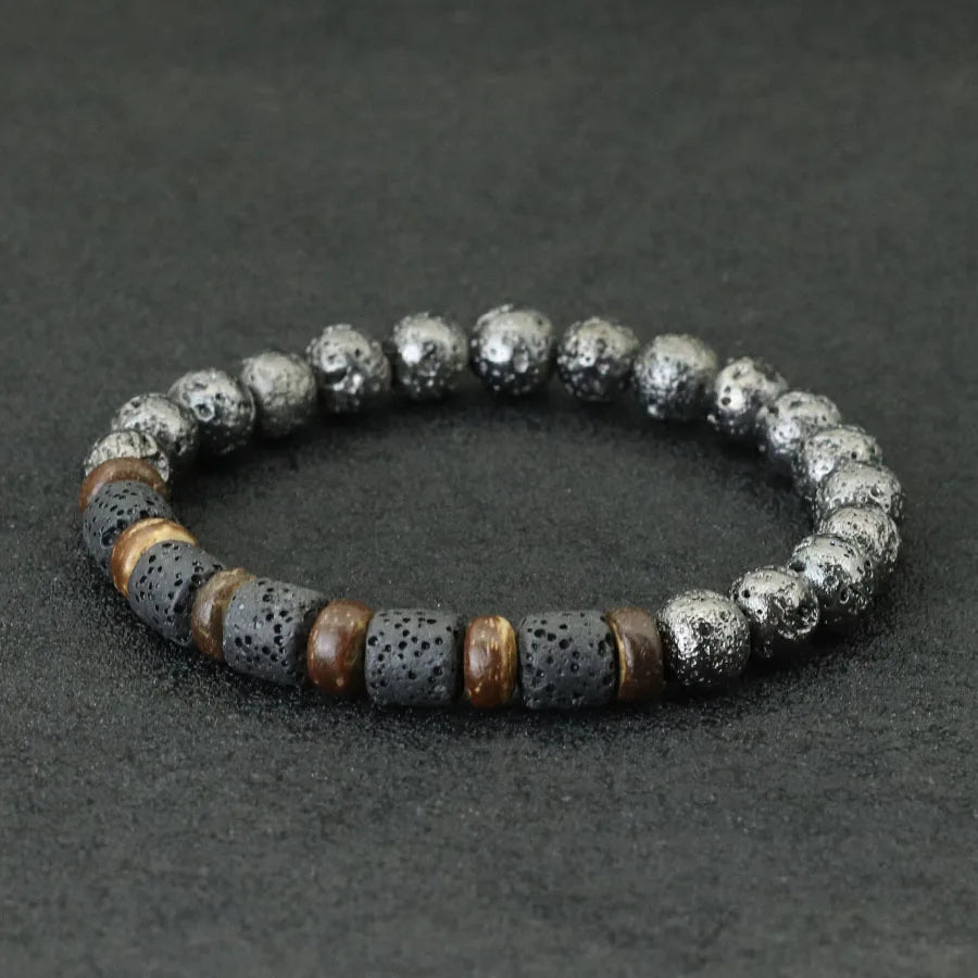 Bracelet with textured beads on a dark background