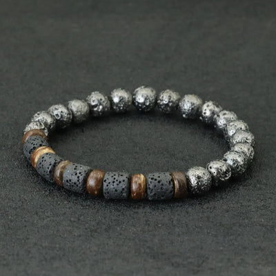 Bracelet with textured beads on a dark background
