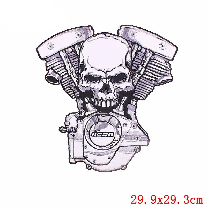 Biker Skull Back Patch — Large Embroidered Iron-On - Style 