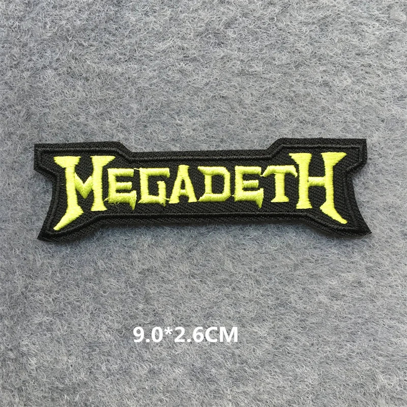 Megadeth logo patch on a gray background