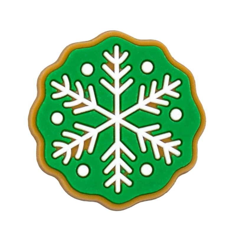 Shoe charm ornament of Decorative cookie with a snowflake design on a green background