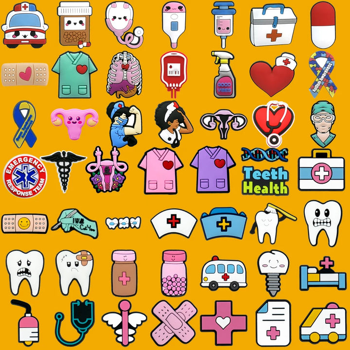 50/100pcs Set Medical Series Shoe Charms Medicine Chest Syringe Nurse Shoe Pins for Accessories Shoe Buckle fit Wristband