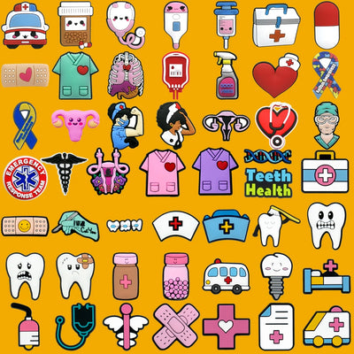 50/100pcs Set Medical Series Shoe Charms Medicine Chest Syringe Nurse Shoe Pins for Accessories Shoe Buckle fit Wristband