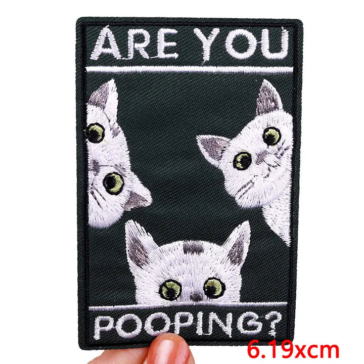 Embroidered patch with three cats and text &