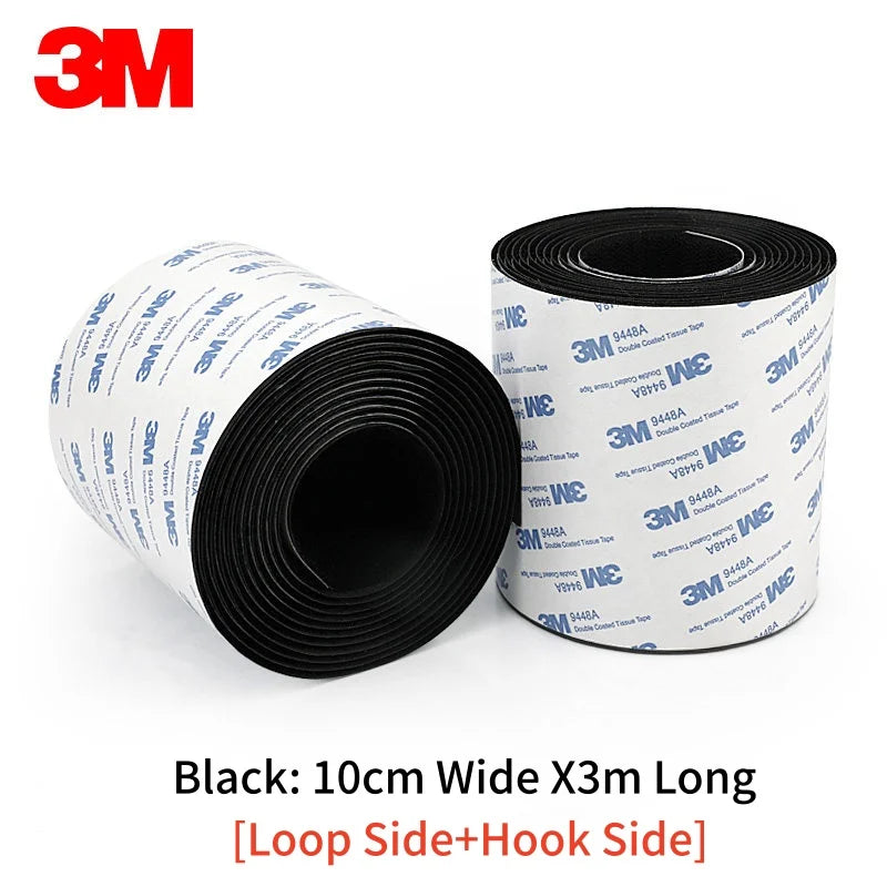 Two rolls of 3M black Velcro tape on a white background 10cm x 3 meters 
