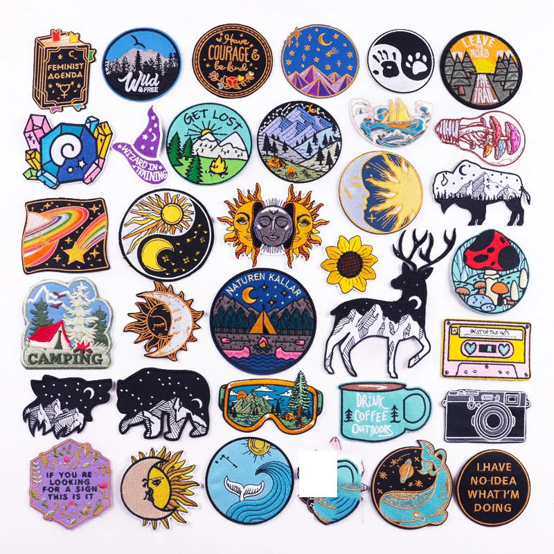 Collection of various nature-themed stickers on a white background