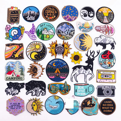 Collection of various nature-themed stickers on a white background