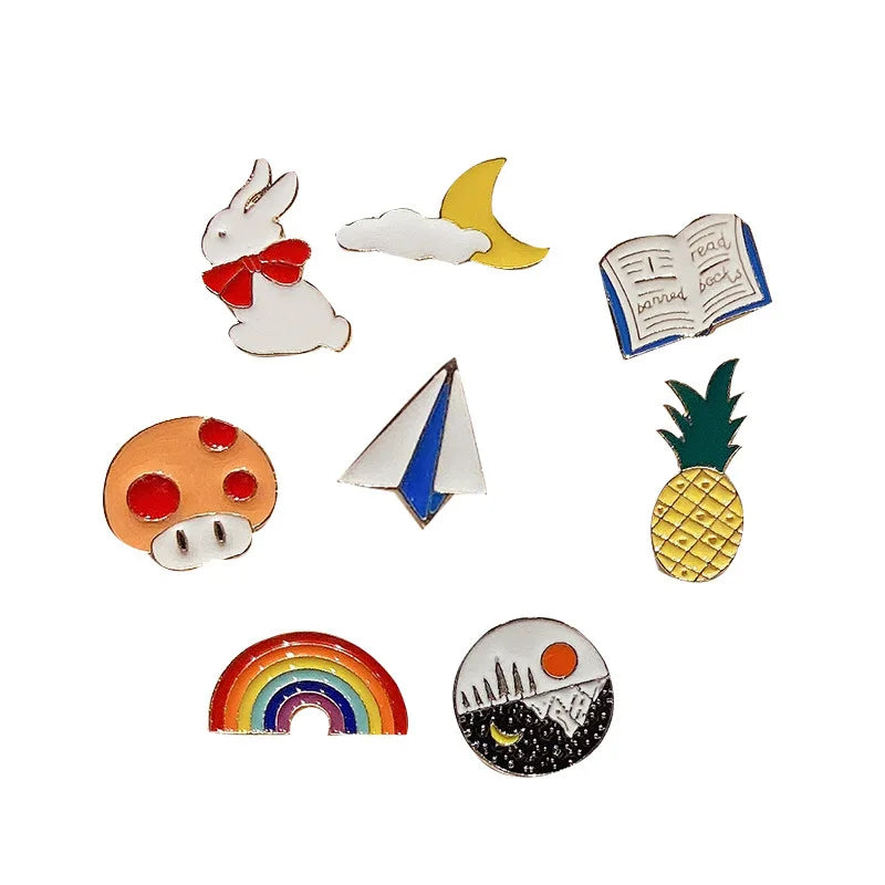 🎁100PCS Random Enamel Pins – Cute Animal, Plant & Cartoon Metal Lapel Badges for Bags & Clothes