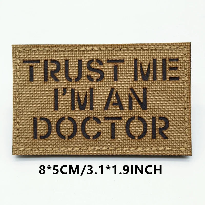 Doormat with 'Trust me, I'm an doctor' text on a white background