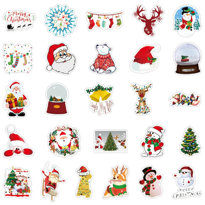 Collection of Christmas-themed stickers on a white background