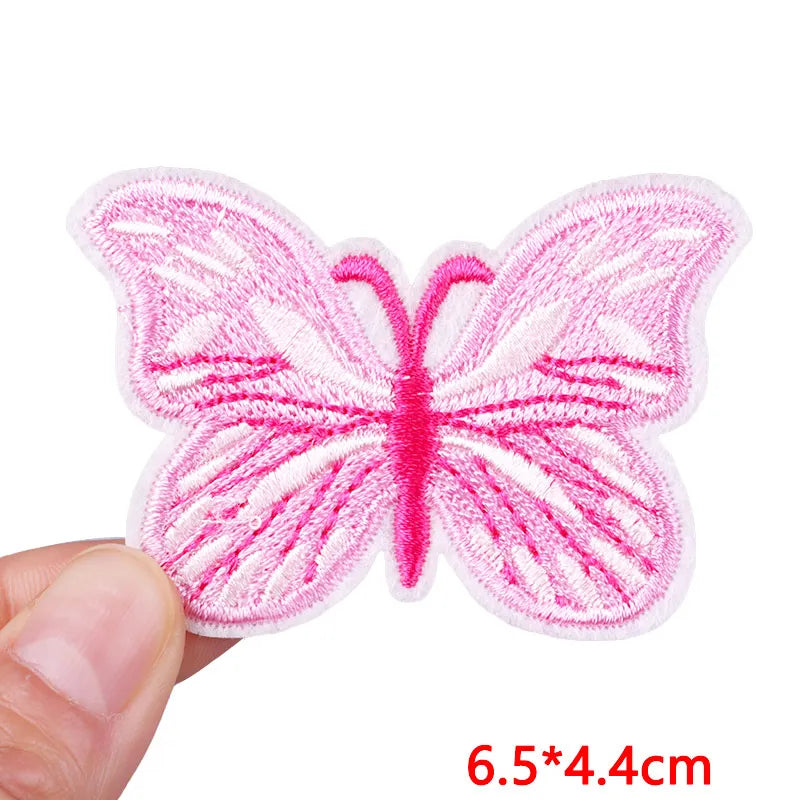 Cute Pink Aesthetic Embroidered Patch – Iron-On Butterfly, Rainbow, Heart, and Flower Designs for Jackets &amp; DIY Clothing