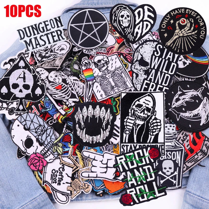 Collection of various stickers with different designs on a denim background