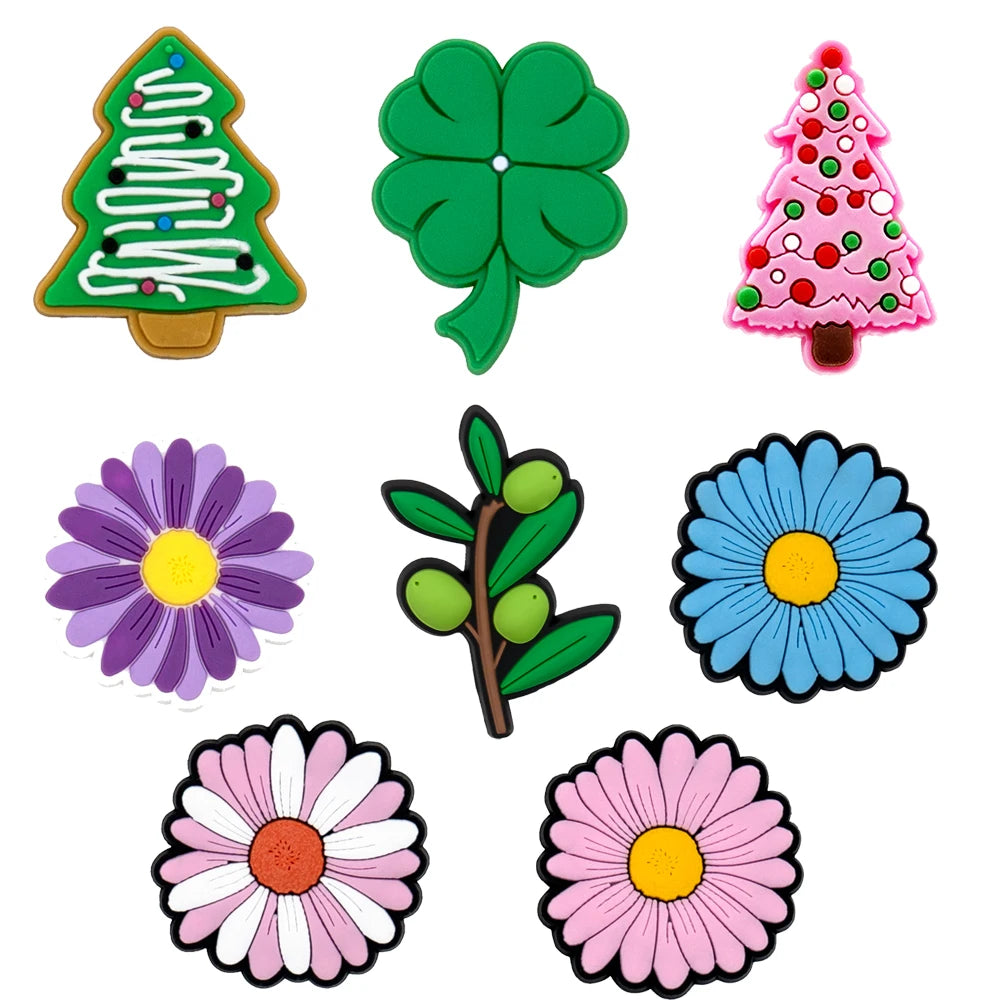 Set of colorful shoe charms on a white background