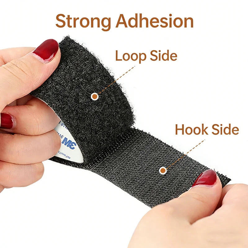 Black adhesive Velcro strip with labeled &
