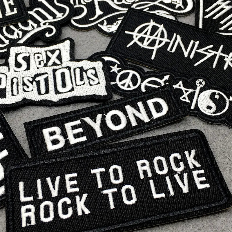 🎸 25pcs Rock Band Patch Pack — Black & White Iron-On