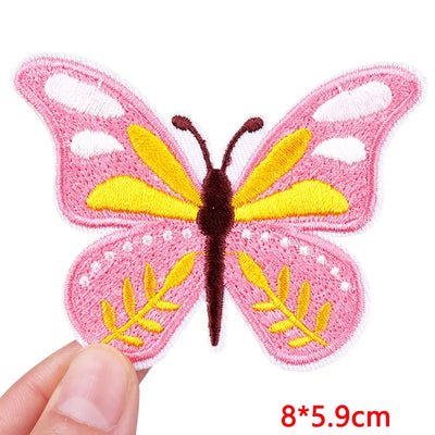 🧷 Cute Pink Aesthetic Embroidered Patch – Iron-On Butterfly, Rainbow, Heart, and Flower Designs for Jackets & DIY Clothing