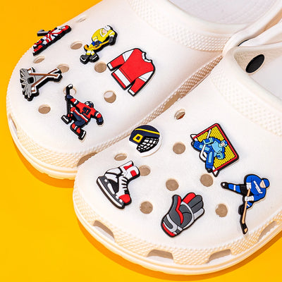 🏒11pcs Hockey Shoe Charms – Colorful Players, Gear & Sticks for Clogs & Sports Fans