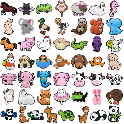 🦆50pcs Animal Shoe Charms – Cute Cats, Dogs, Ducks & More for Crocs, Sandals & Clogs