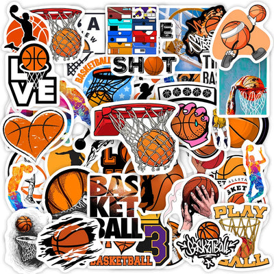 Collection of basketball-themed stickers with various designs on a white background