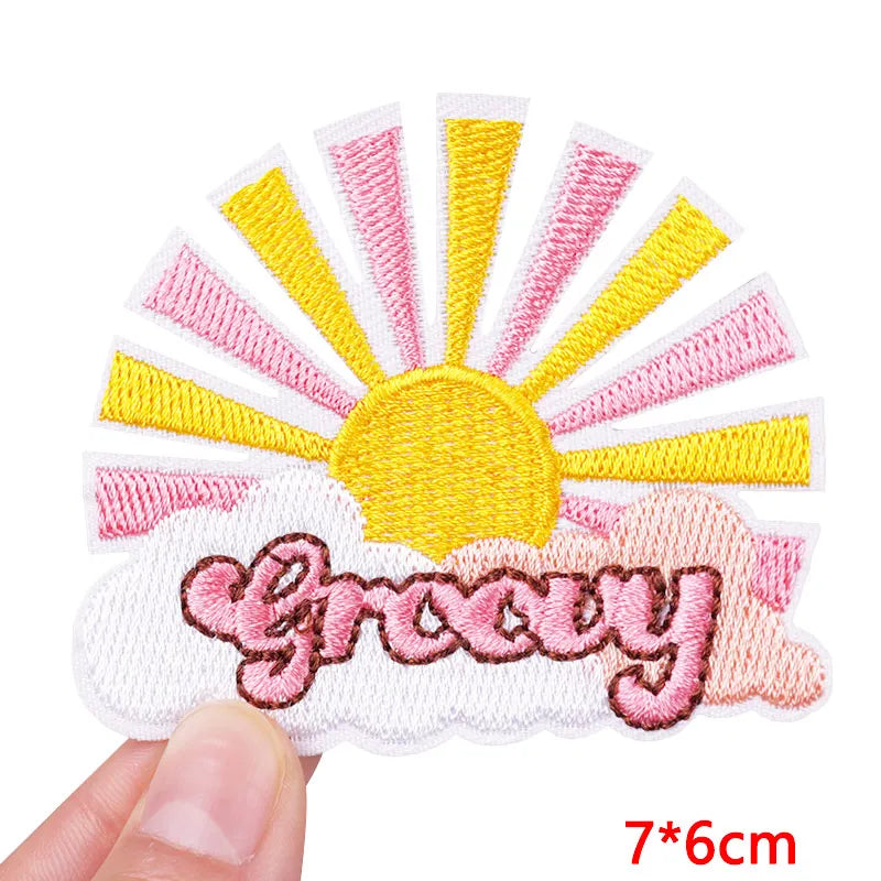 Cute Pink Aesthetic Embroidered Patch – Iron-On Butterfly, Rainbow, Heart, and Flower Designs for Jackets &amp; DIY Clothing