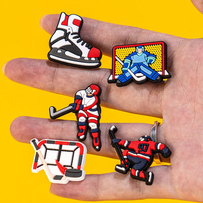 🏒11pcs Hockey Shoe Charms – Colorful Players, Gear & Sticks for Clogs & Sports Fans