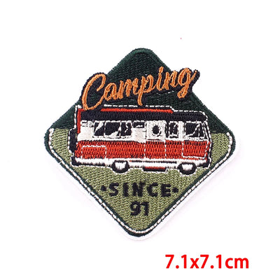 Patch with a camper van design and 'Camping Since 91' text on a white background