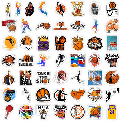 Collection of basketball-themed stickers on a white background