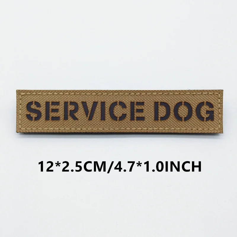 Rectangular patch with 'SERVICE DOG' text on a white background