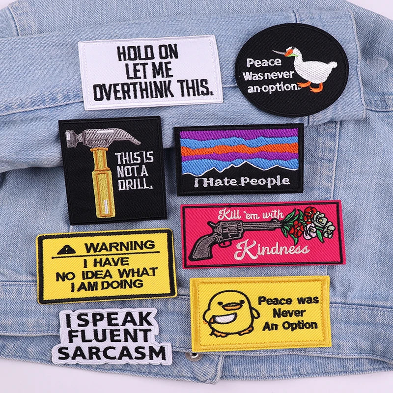 Collection of colorful patches on a denim jacket