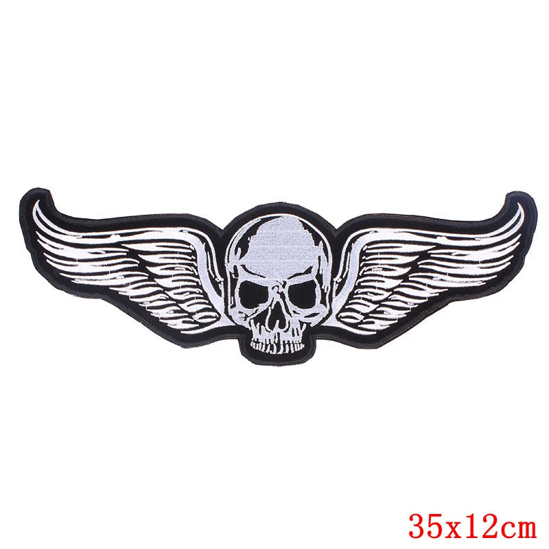 Biker Skull Back Patch — Large Embroidered Iron-On - Style #12